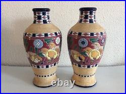 Paire de grands vase céramique décor doiseaux en émaux signé Amphora Art Déco