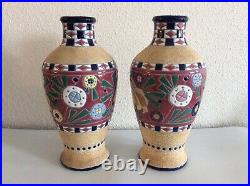 Paire de grands vase céramique décor doiseaux en émaux signé Amphora Art Déco