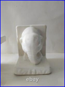 Paire de serre livre céramique blanche éléphants art déco