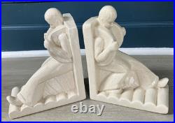 Paire serre livres céramique craquelé Art deco Fontinelle Larrieu Geo Martel