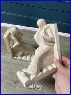 Paire serre livres céramique craquelé Art deco Fontinelle Larrieu Geo Martel