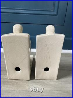 Paire serre livres céramique craquelé Art deco Fontinelle Larrieu Geo Martel