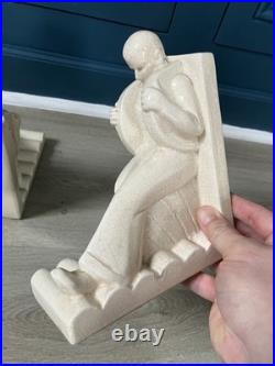 Paire serre livres céramique craquelé Art deco Fontinelle Larrieu Geo Martel