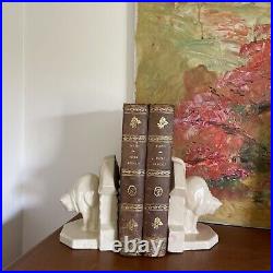 Paire serres livres E. VERMERSCH/H. DELCOURT, céramique craquelée, chat, Art Déco