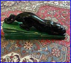 Panthère À L'affût Grande Céramique Émaillée Art Déco 58,5x27,5x12 Signée B État