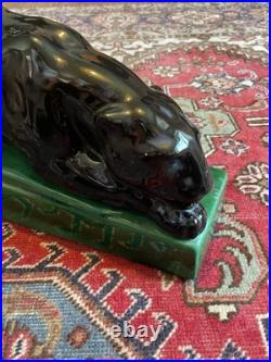 Panthère À L'affût Grande Céramique Émaillée Art Déco 58,5x27,5x12 Signée B État