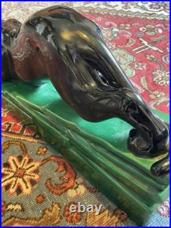 Panthère À L'affût Grande Céramique Émaillée Art Déco 58,5x27,5x12 Signée B État