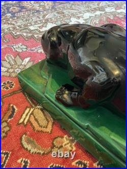 Panthère À L'affût Grande Céramique Émaillée Art Déco 58,5x27,5x12 Signée B État