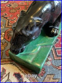 Panthère À L'affût Grande Céramique Émaillée Art Déco 58,5x27,5x12 Signée B État