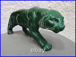 Panthere en Céramique Verte Art Déco Lion St Clément Statue Animalier Bronze