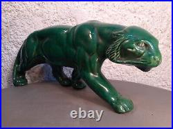 Panthere en Céramique Verte Art Déco Lion St Clément Statue Animalier Bronze Panthere en Céramique Verte Art Déco Lion St Clément Statue Animalier Bronze