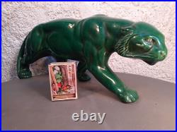Panthere en Céramique Verte Art Déco Lion St Clément Statue Animalier Bronze