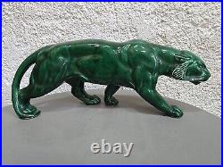 Panthere en Céramique Verte Art Déco Lion St Clément Statue Animalier Bronze