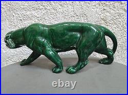 Panthere en Céramique Verte Art Déco Lion St Clément Statue Animalier Bronze