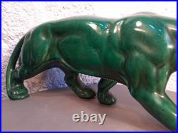 Panthere en Céramique Verte Art Déco Lion St Clément Statue Animalier Bronze