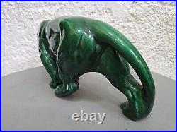 Panthere en Céramique Verte Art Déco Lion St Clément Statue Animalier Bronze