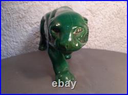 Panthere en Céramique Verte Art Déco Lion St Clément Statue Animalier Bronze