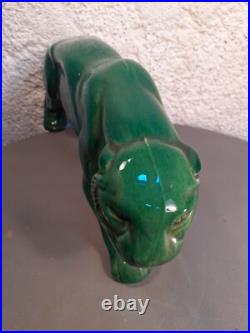 Panthere en Céramique Verte Art Déco Lion St Clément Statue Animalier Bronze