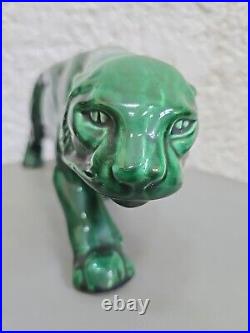 Panthere en Céramique Verte Art Déco Lion St Clément Statue Animalier Bronze