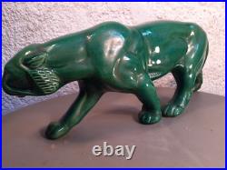 Panthere en Céramique Verte Art Déco Lion St Clément Statue Animalier Bronze