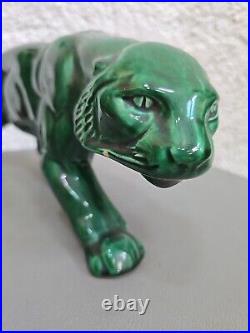 Panthere en Céramique Verte Art Déco Lion St Clément Statue Animalier Bronze