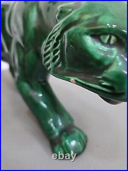 Panthere en Céramique Verte Art Déco Lion St Clément Statue Animalier Bronze