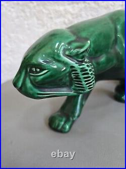 Panthere en Céramique Verte Art Déco Lion St Clément Statue Animalier Bronze
