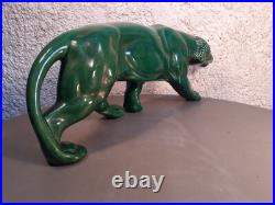Panthere en Céramique Verte Art Déco Lion St Clément Statue Animalier Bronze