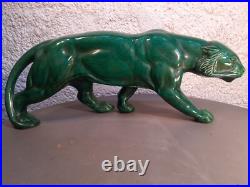 Panthere en Céramique Verte Art Déco Lion St Clément Statue Animalier Bronze