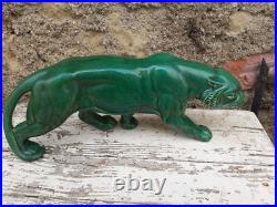 Panthere en Céramique Verte Art Déco Lion St Clément Statue Animalier Bronze