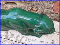 Panthere en Céramique Verte Art Déco Lion St Clément Statue Animalier Bronze