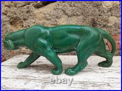 Panthere en Céramique Verte Art Déco Lion St Clément Statue Animalier Bronze