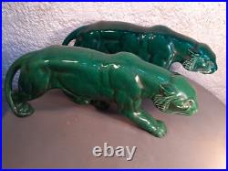 Panthere en Céramique Verte Art Déco Lion St Clément Statue Animalier Bronze