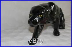 Panthere noir yeux jaune céramique faïence sculpture statue animalière art déco