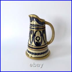 Pichet Art déco en céramique émaillée bleu et or, Alfred Renoleau Années 1920s
