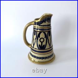 Pichet Art déco en céramique émaillée bleu et or, Alfred Renoleau Années 1920s