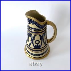Pichet Art déco en céramique émaillée bleu et or, Alfred Renoleau Années 1920s