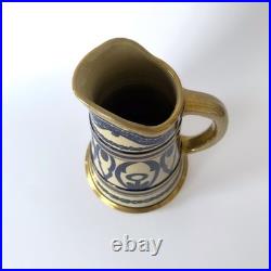 Pichet Art déco en céramique émaillée bleu et or, Alfred Renoleau Années 1920s