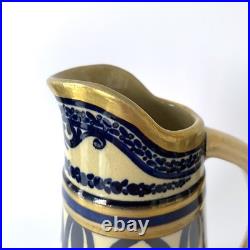 Pichet Art déco en céramique émaillée bleu et or, Alfred Renoleau Années 1920s