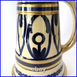 Pichet Art déco en céramique émaillée bleu et or, Alfred Renoleau Années 1920s