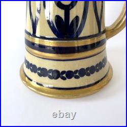 Pichet Art déco en céramique émaillée bleu et or, Alfred Renoleau Années 1920s Pichet Art déco en céramique émaillée bleu et or, Alfred Renoleau Années 1920s