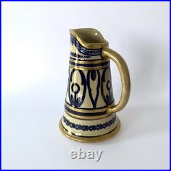 Pichet Art déco en céramique émaillée bleu et or, Alfred Renoleau Années 1920s