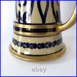 Pichet Art déco en céramique émaillée bleu et or, Alfred Renoleau Années 1920s