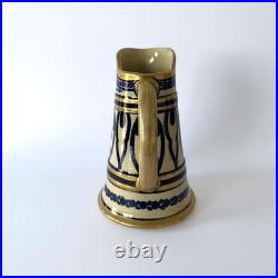 Pichet Art déco en céramique émaillée bleu et or, Alfred Renoleau Années 1920s