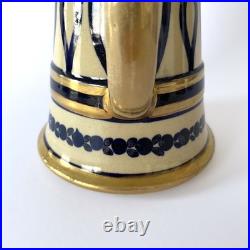 Pichet Art déco en céramique émaillée bleu et or, Alfred Renoleau Années 1920s