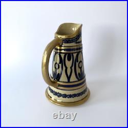 Pichet Art déco en céramique émaillée bleu et or, Alfred Renoleau Années 1920s