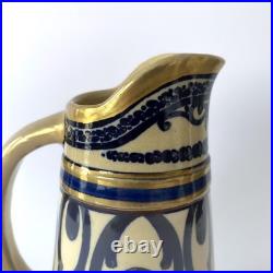 Pichet Art déco en céramique émaillée bleu et or, Alfred Renoleau Années 1920s