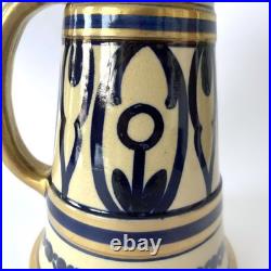 Pichet Art déco en céramique émaillée bleu et or, Alfred Renoleau Années 1920s