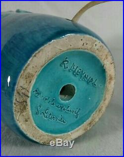 Pied de lampe Céramique émaillée Bleu turquoise René Meynial Letessier Art-déco