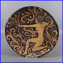 Plat Murale En Maiolica Céramique Figure Archer Bleu Beige Art Déco Vintage